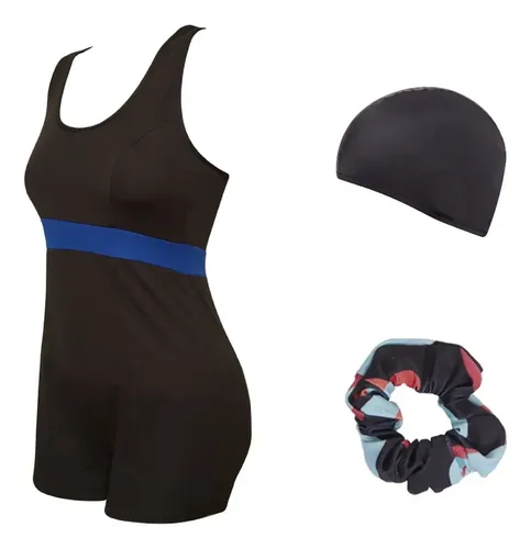 Malla Natacion Mujer Short Pierna Y Gorro Resistente Cloro