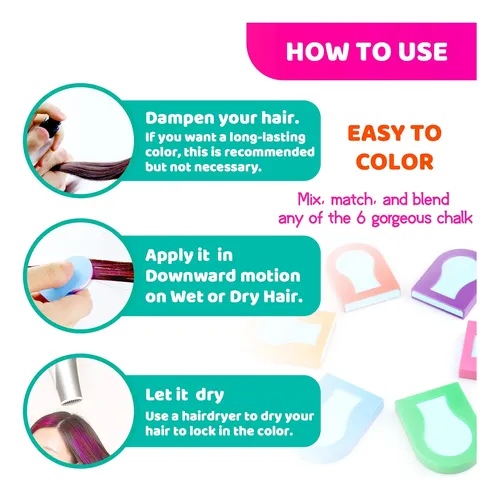 Tiza Para Cabello Tallsocne 8 Colores Lavables Para Niños
