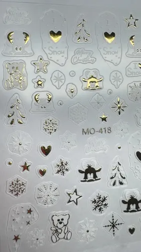 Stickers Para Uñas Cromados Destellos Moños Gemas 5d Y 6d Navidad dorado y blanco MO-418