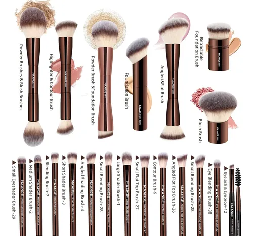 Maange Set 20 Brochas Maquillaje Doble Punta Café