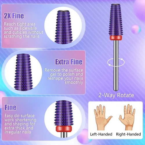 Juego De 3 Brocas Para Uñas 5 En 1 Barril Cónico Y Cono