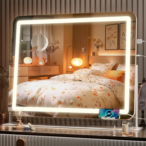 Espejo De Tocador Hasipu 25 X 21 Cm Con Led, Aumento 10x Y S
