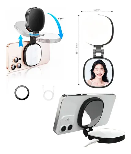 Luz Led Selfie Para Celular Magnética Giratorio Con Espejo