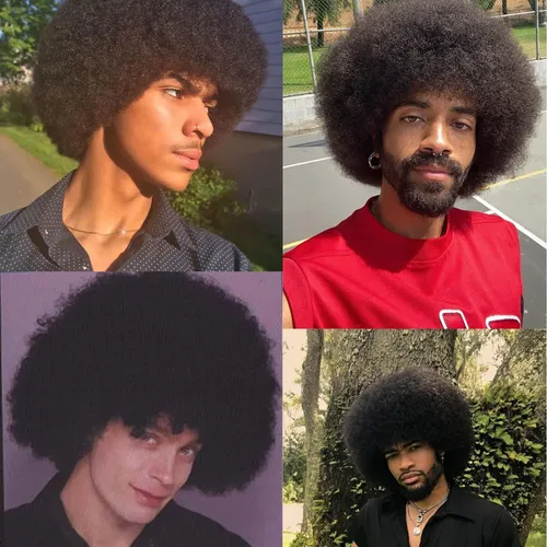 Peluca Afro Negra Airhostess Para Hombres Con Gafas