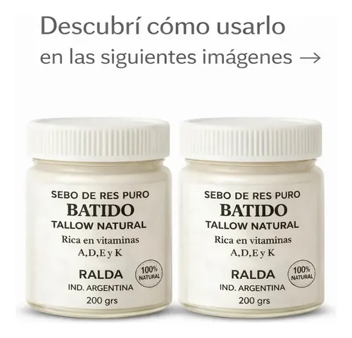 Crema Sebo De Res Tallow 400 Gr Promo 2 Frascos 200
