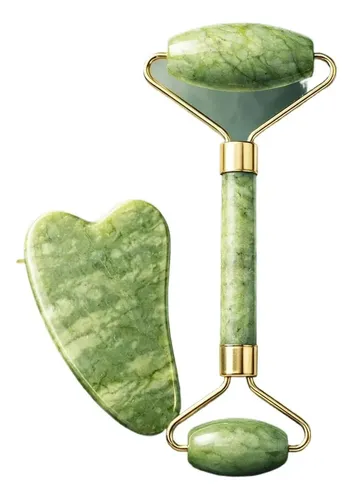 Kit De Rodillo Masajeador Facial Corporal Natur Jade Y Gua S