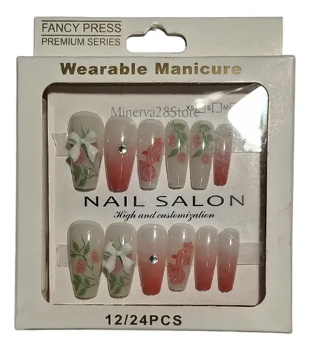 Set De 12 Uñas Postizas Press On Nails Con Adhesivos