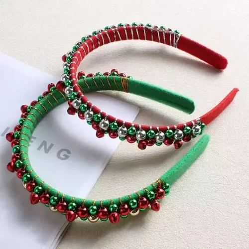 Aro De Pelo Trenzado Con Cuentas De Campana De Navidad, 2 Pi