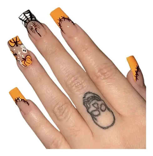Dos Cajas De Uñas Postizas Color Calabaza Halloween