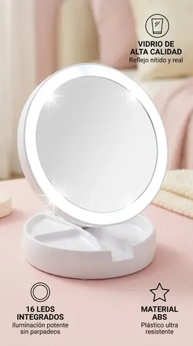 Espejo De Maquillaje Redondo Plegable Aitech Usb Pila Blanco Redondo Recargable Portatil Rotacion Ajustable Tactil Luz Fria Calida Tocador Viaje Profesional Base Estable