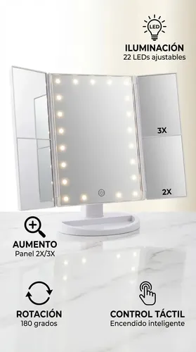 Espejo Maquillaje Giratorio 22 Led 3 Aumentos Usb Bateria Bl