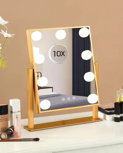 Espejo De Maquillaje Con Luz Led Bwllni 36cm Dorado