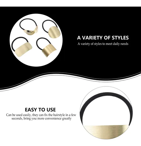 4pcs Golden Metal Hair Bands Elastic Hair Ties For Women