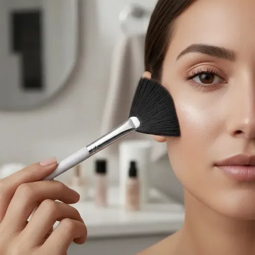 Brocha Maquillaje Luxe Fan Abanico Iluminador Melody Scher Blanco