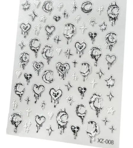 Stickers 5d Relieve Deco Uñas – Goticos Corazones Lunas
