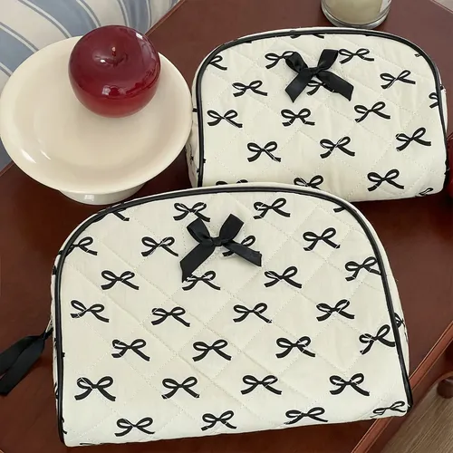 Bolsa De Maquillaje Acolchada De Algodón Con Bonito Lazo, 2 Rosa