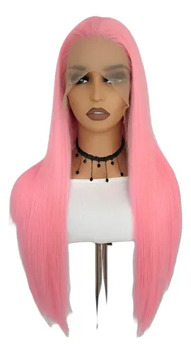 Peluca Lace Front Adiolacba Premium Símil Natural 70 Cm Tamaño De La Base Regulable Tono Rosa Chicle