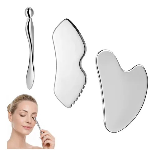 Set 3 Gua Sha Metal Facial Y Corporal Acero Inoxidable