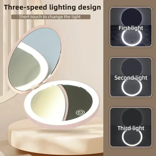Espejo De Maquillaje Led Plegable Para Viajes: Zoom Hd 2x,