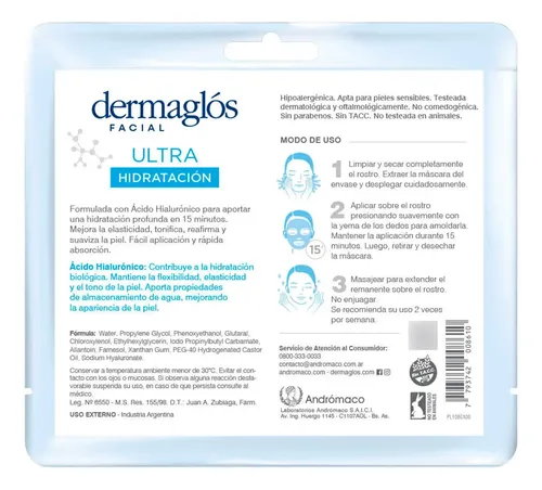 Mascara Facial De Tela Ultra Hidratacion Dermaglos 15ml