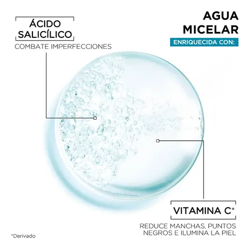Agua Micelar Skin Garnier Con Ácido Salicílico X 400 Ml