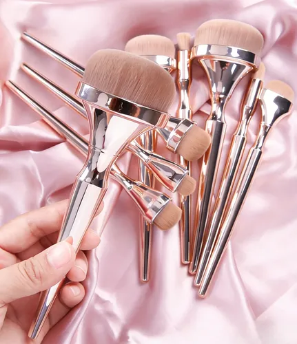 Conjunto De 9 Pinceles De Maquillaje En Oro Rosa