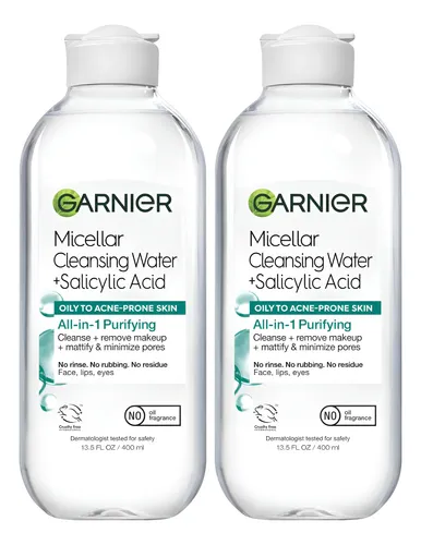 Agua Micelar, Ácido Salicílico Garnier, 400 Ml, Paquete De 2