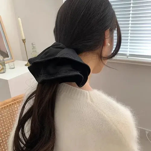 Elegantes Anillos De Satén Para El Pelo Negros Grandes, Anil