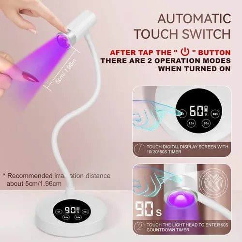Lámpara De Uñas Uv Led Aoraem Recargable 12w Cuello De