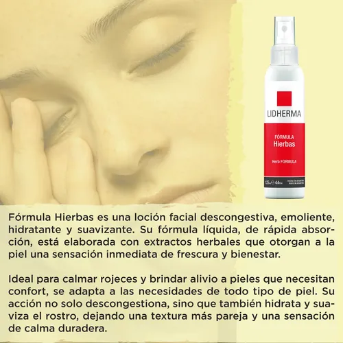 Locion Hierbas Lidherma Hidratante Piel Sensible Tonico 125
