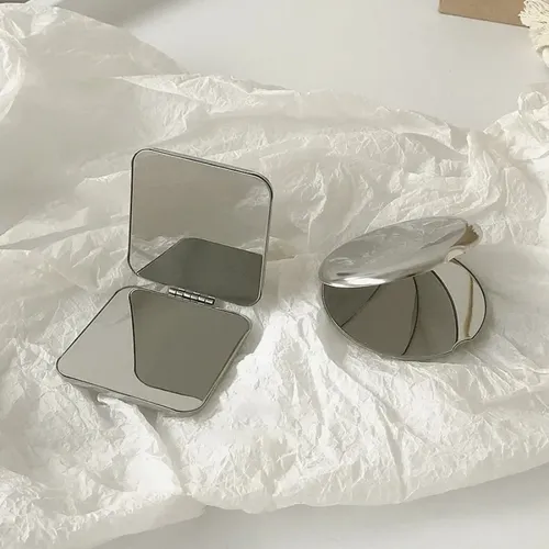 Espejo De Maquillaje Plegable De Mano De Acero Inoxidable