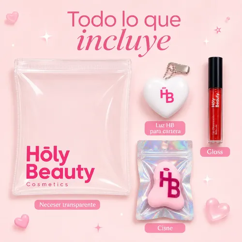 Set Holy Beauty Gloss Labial Cisne Luz Hb Y Neceser