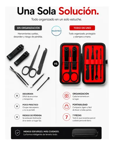 Kit De Manicura Compacto 7 Piezas Con Estuche De Viaje