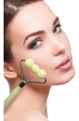 Masajeador Rodillo Roller Facial Corporal Triple Esfera Jade