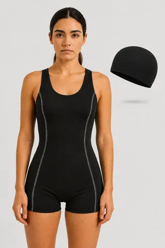 Malla Natacion Mujer Short Pierna Resistente Cloro Y Gorro