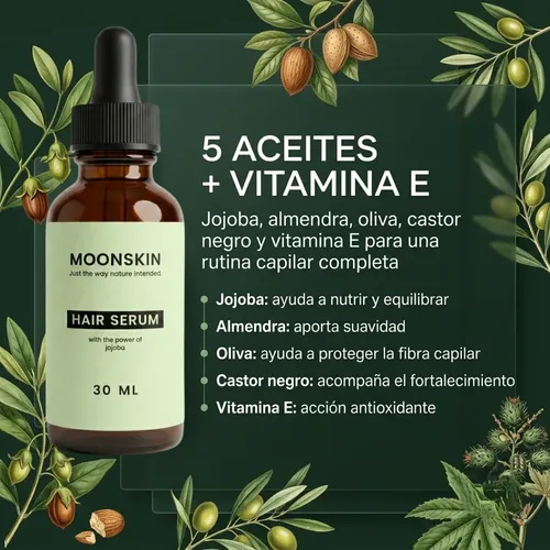 Serum Capilar Moonskin Jojoba Ricino Brillo Cabello 30ml