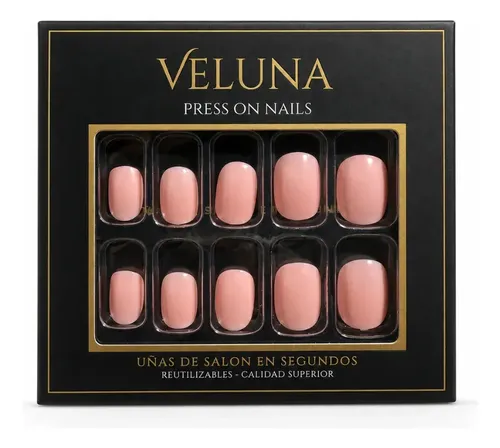 Uñas Press On Cortas Veluna Soft Gel Redondeadas Reutilizables – Rosa Durazno