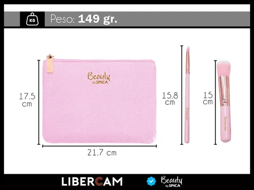 Set 15 Brochas Y Pinceles Para Maquillaje BEAUTY BY SPICA BRO-15 Estuche Colores Color Rosa