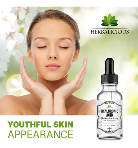Sérum De Ácido Hialurónico Herbalicious, 2 Onzas, Hidratante Día/noche