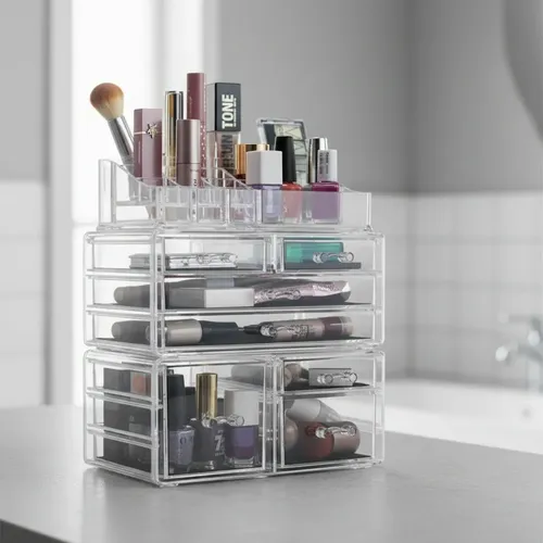 Organizador Maquillaje Acrílico Cajones Desmontable 27x24cm Calidad Premium Cosmético Joyería Esmaltes Elegante Moderno Fácil Limpiar Porta Cosméticos