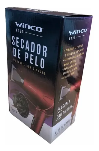Secador de Pelo Plegable Mini Viaje Con Difusor Winco W190 E Color Rojo