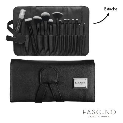 Set 12 Brochas Y Pinceles De Maquillaje+portabrocha Fascino Color Negro