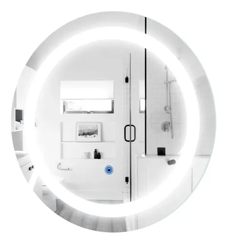 Espejo Redondo Guala 60cm Con Luz LED Fría Baño Marco Blanco Touch