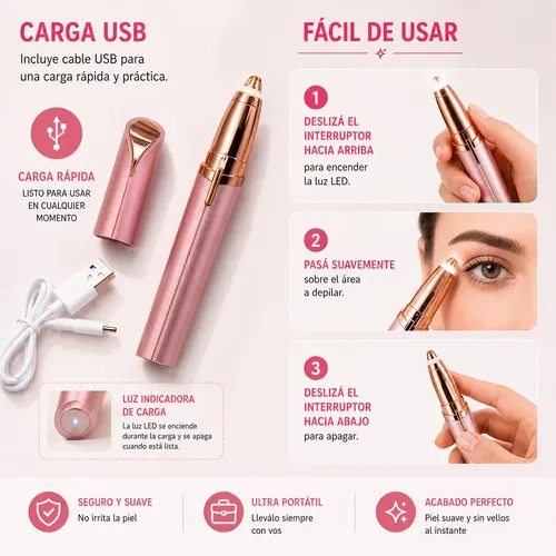 Depiladora Facial Eléctrica Para Cejas Luz Led Recargable Us