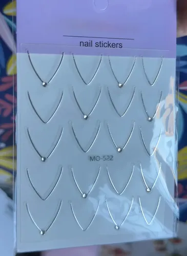 Stickers Para Uñas Cromados Destellos Moños Gemas 5d Y 6d French plateada con strass MO-522