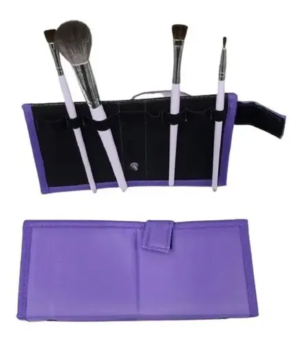 Set X4 Maquillaje Pincel Pelo Natural Cabra +estuche Make Up Color Violeta