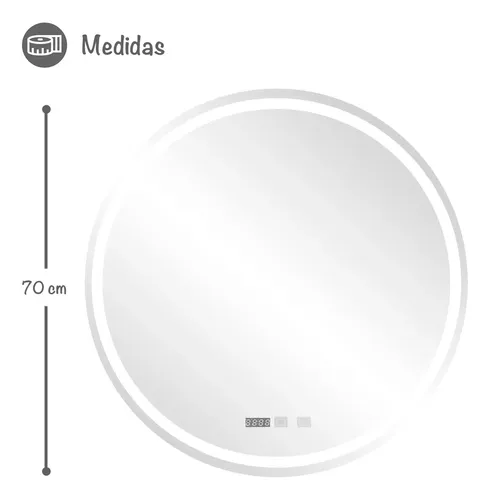 Espejo Circular Con 3 Tipos De Luces Led Gris