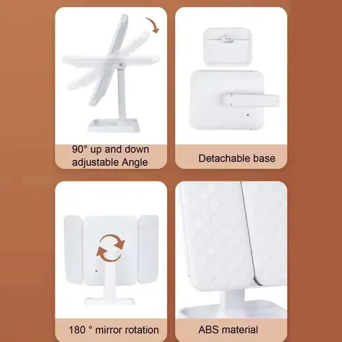 Espejo Maquillaje Led Ajustable Recargable Tactil Triptico