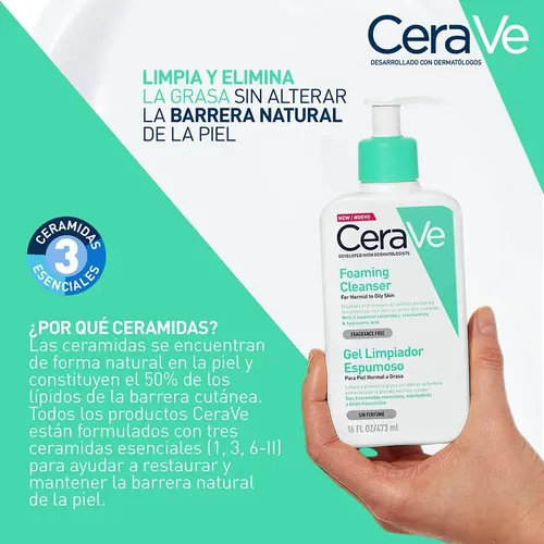 Cerave Gel Limpiador Espumoso Piel Mixta X473ml Momento de aplicación Día/Noche Tipo de piel Normal a grasa