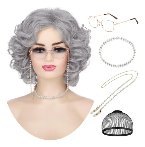 Peluca De Cosplay Gris Para Mujer Y Abuela Wallden Granny Gray